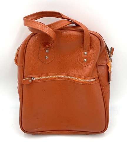 Vintage Travel Bag Hand Bag Vinyl Orange Purse. - 第 1/14 張圖片