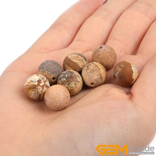 Natural Yellow Picture Jasper Stone Frosted Matte Round Jewelry Making Beads 15" - Bild 49 von 49