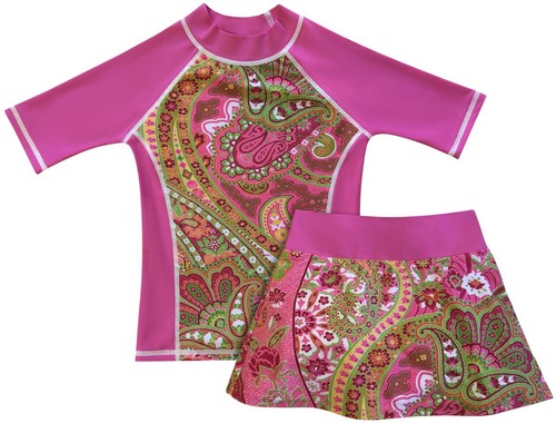 Girls Rashguard Sun Protective Swim Shirt & Swim Skirt UPF 50 Made in USA - Picture 18 of 43