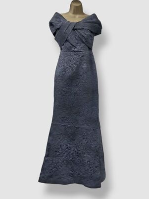 $895 Rickie Freeman by Teri Jon Women's Blue Twisted Off-Shoulder Dress Size 18