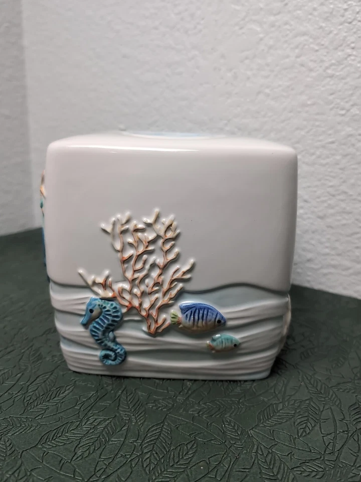 Caja de pañuelos Cynthia Coulter Sea Splash Boutique cubierta pintada a mano sirena rara Foto 4 de 4