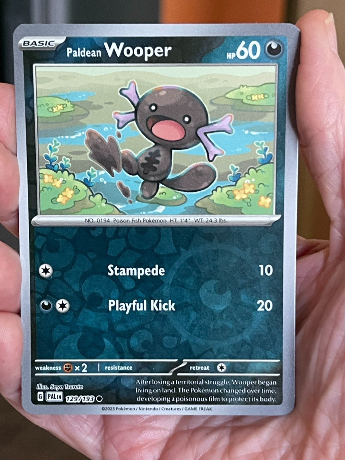 POKEMON PALDEAN WOOPER 129/193 COMMON REVERSE HOLOFOIL PALDEA EVOLVED NM CARD