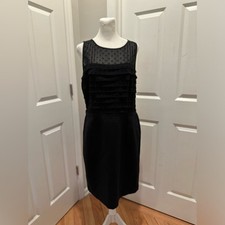 Ann Taylor Loft polka dot ruffled sheath dress black size 10 knee length NWT