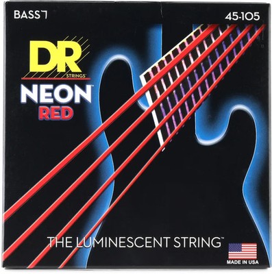 DR Strings NEON Electric Bass Guitar Strings - .045-.105 Medium, Red