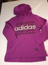 Adidas Girls Berry Purple Silver Athletic Hoodie Sweatshirt Sweat Shirt S 7/8
