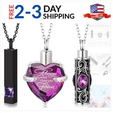 3 Pieces Cremation Urn Necklace for Ashes Vertical Bar Zircon, Heart Crystal ...