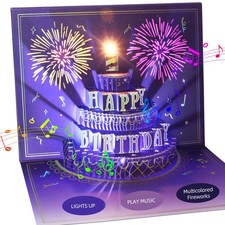 Happy Birthday Cards Fireworks, Lights, Music and Sound Fireworks Cake 3D Pop up