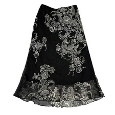 Vintage La Femme Womens Size 5 Black Floral Midi Skirt Flowy