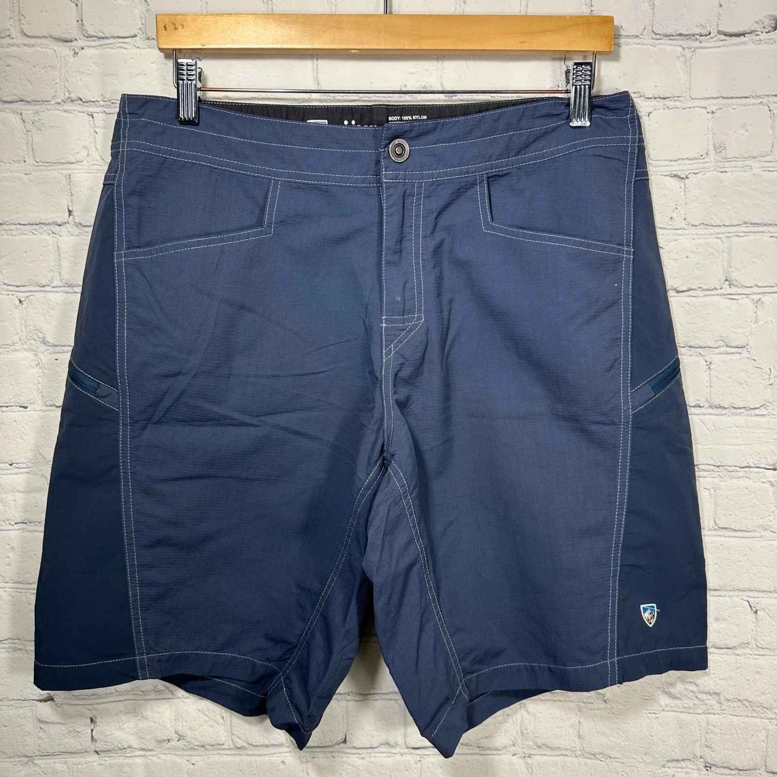 Kuhl Renegade Cargo Hiking Shorts Mens 34 Navy Blue Nylon Stretch