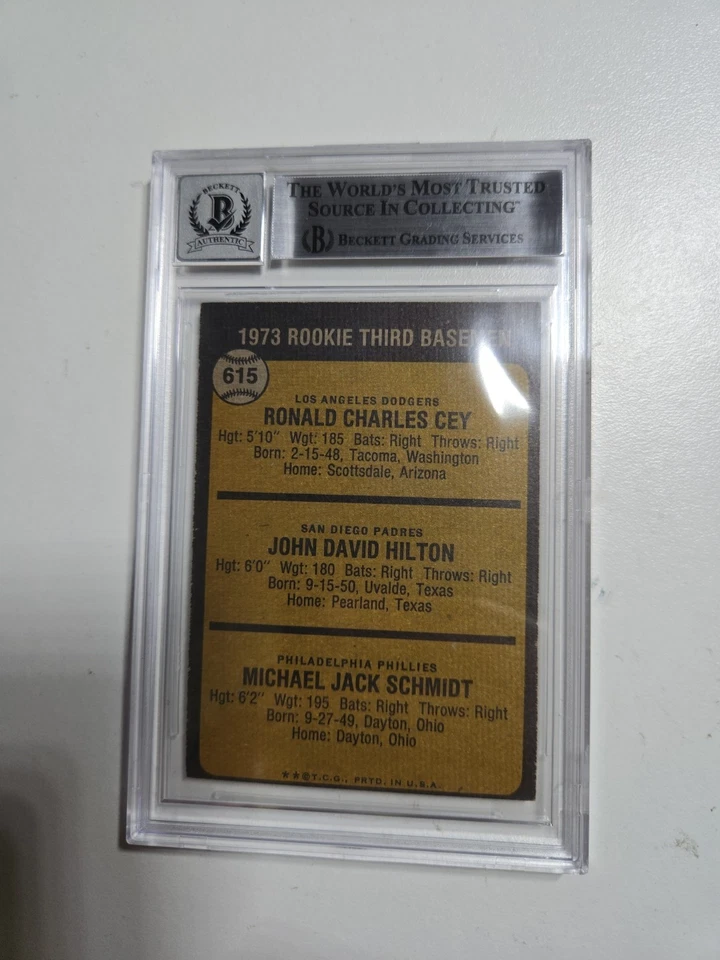 1973 Topps High Number Mike Schmidt, Ron Cey, John Hilton #615 (RC) automático BGS 9🔥 Foto 4 de 4