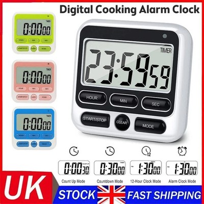 Großer digitaler LCD-Timer Küche Kochen Countdown-Uhr lauter Alarm magnetisch UK