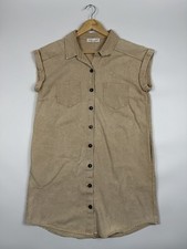 She + Sky Pocket Sleeve Shirt Dress Womens M Beige Cotton Canvas Button Down