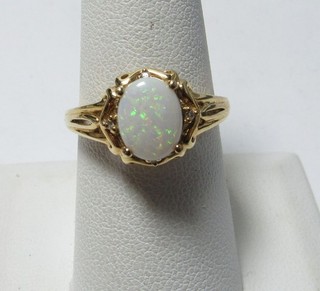 SOLID 14K GOLD RING WITH NATURAL OPAL AND DIAMONDS