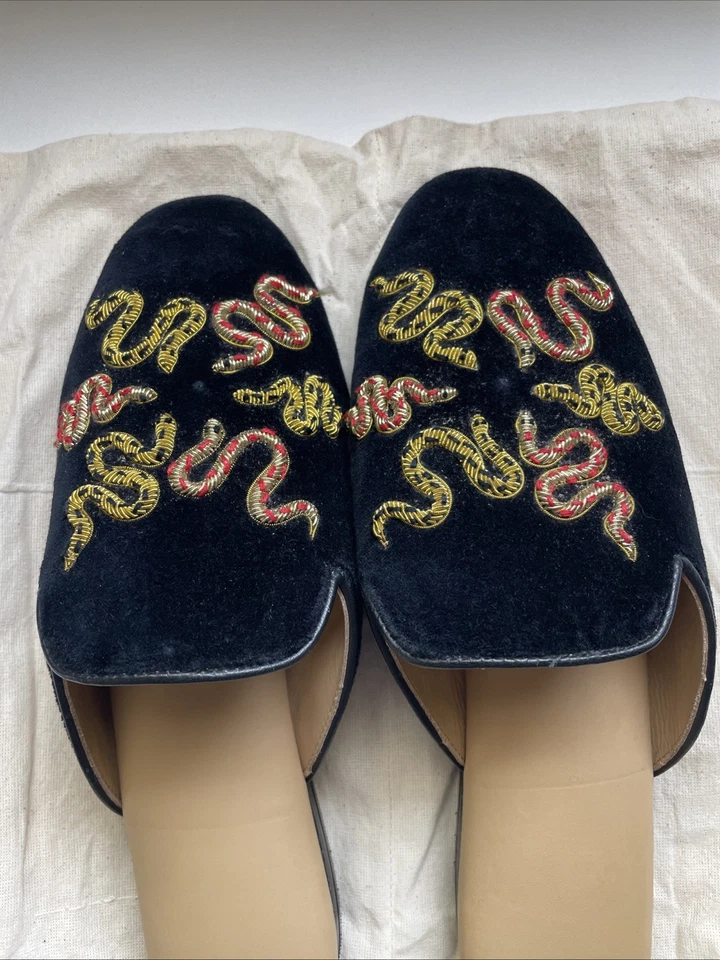 Zapatillas Amorio Jaipur Talla 39 Terciopelo Serpiente Bordado Cuero Foto 2 de 4