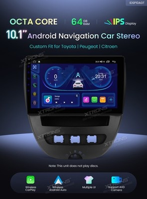 AUTORADIO GPS Android 14 Wi-Fi XTRONS Toyota Aygo Citroen C1 Peugeot 107 Carplay