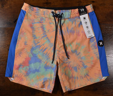Pantaloncini da tavola Hurley Phantom+ Tie Dye 28 vita blu e arancione asciugatura rapida nuovi con etichette