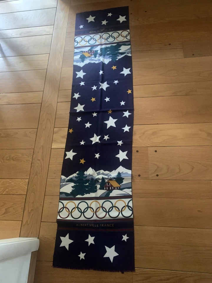 Cachecol de lã da equipe olímpica dos EUA 1992 NOVO SEM ETIQUETAS, ALBERTVILLE, FRANÇA.FEITO NA ITÁLIA, 18 X 76 - Imagem 3 de 4