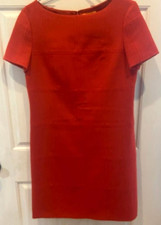 Tory Burch Red Kelton Sheath Dress 6 Midi Lined Wool Blend Windowpane Stitching