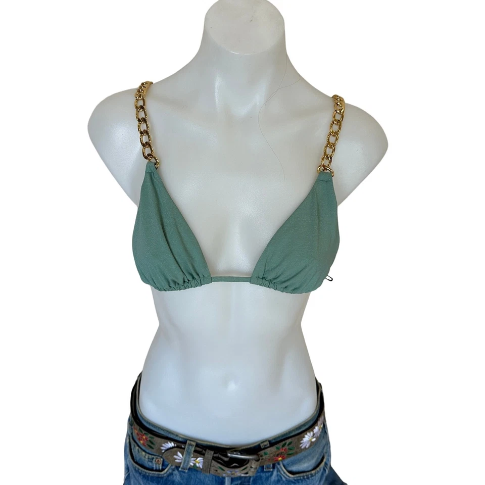 Top de bikini con cadena triangular Revolve verde salvia MEDIANO cuerda Lovewave $88 Foto 3 de 4