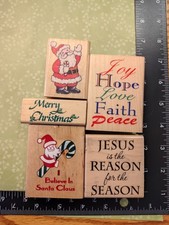 wood mounted rubber stamp lot Christmas Set 11, Lot Of 5