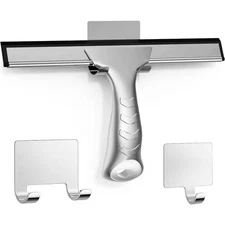 All-Purpose Stainless Steel Shower Squeegee for Glass Doors with 2 Adhesive Hook