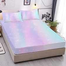 Colorful Girls Fitted Sheet Set Rainbow Sheets, 3D Rainbow Twin Bedding Set Girl