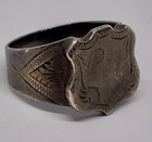 Antique 900 Coin silver shield Signet Ring engraved etched Victorian size 8.5