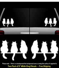 Cat Trio Sitting Two 5" White Vinyl Graphic Decal Car Windows Laptop Notebook