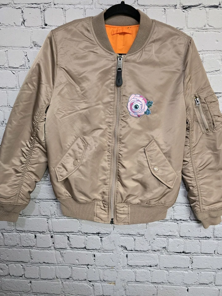 Chaqueta de vuelo Alpha Industries MA-1 para mujer pequeña malva reversible parches de bombardero Foto 2 de 4
