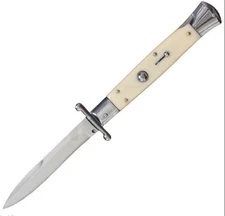 10" Milano Italian Style Swinguard Stiletto Knife Ivory-Swirl Handle