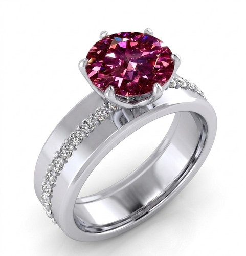 RARE Certified 5.00 Ct Round Red Natural Diamond Ring VVS1 White Gold Finish