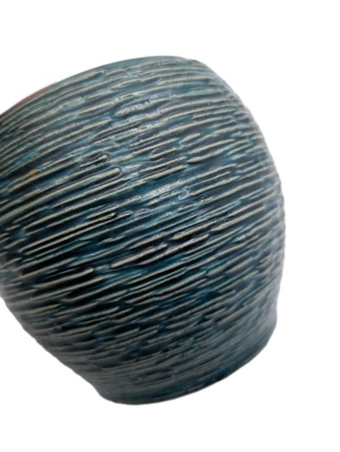 Teal Color Ribbed Textured Ceramic Vase Pot  Small - Afbeelding 2 van 8