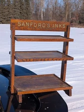 Antique Sanfords Ink Advertising General Store Display Shelf Wood