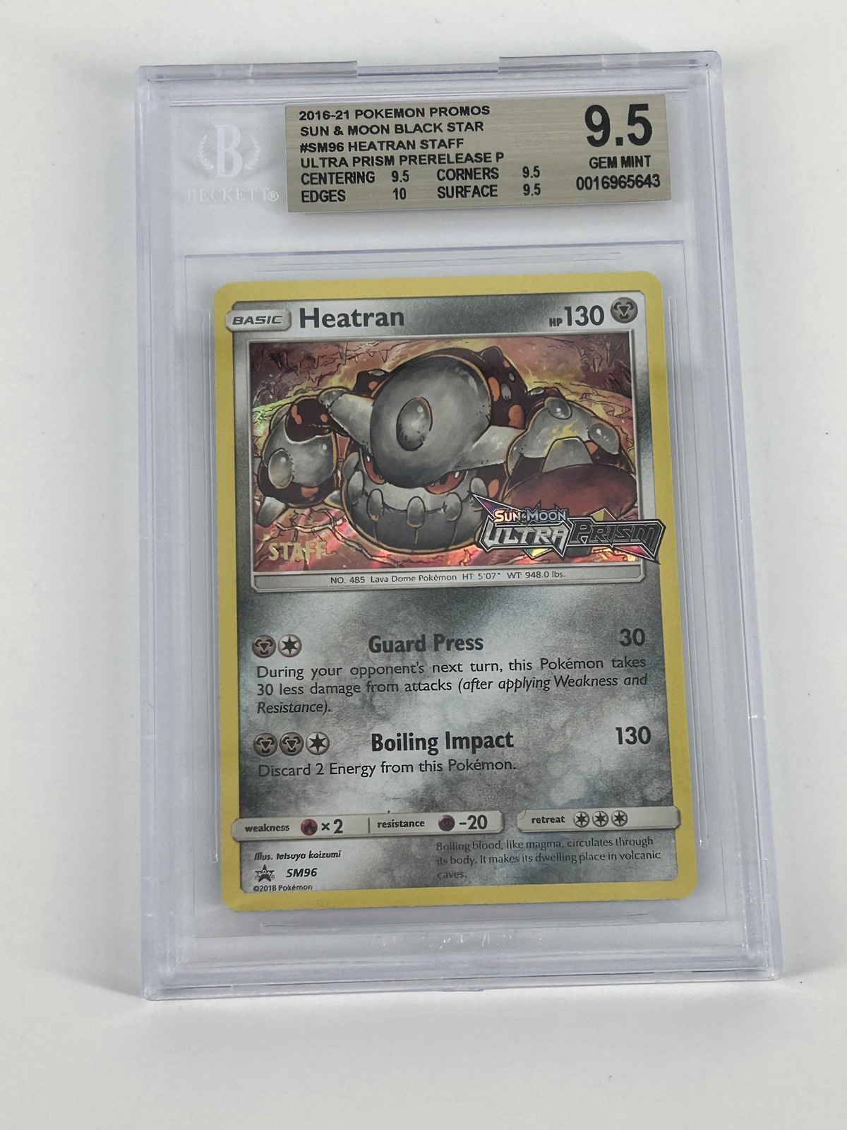 Pokemon Heatran STAFF STAMP Black Star Promo #SM96 BGS 9.5