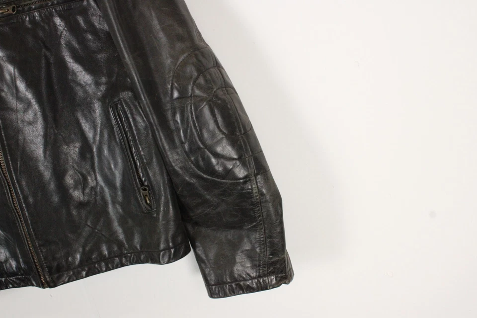 Marlboro Classics Leather biker Jacket Large Black Lined Moto Cafe 90s Vintage - Image 4 of 4