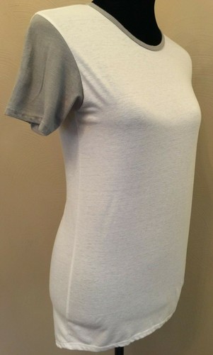 LuLaRoe Juniors Liv T T-Shirt Size 14 White Gray Short Sleeve Crew Hi Low Hem - Picture 5 of 9