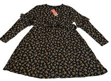 Boohoo Ditsy Smock Dress Womens Size 16 Plus Black Floral Long Sleeve Ruffle