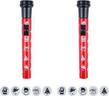 2 x Christmas Torch with 5 Image Cover Xmas Tree Snowman Candy Bell Kids Torch