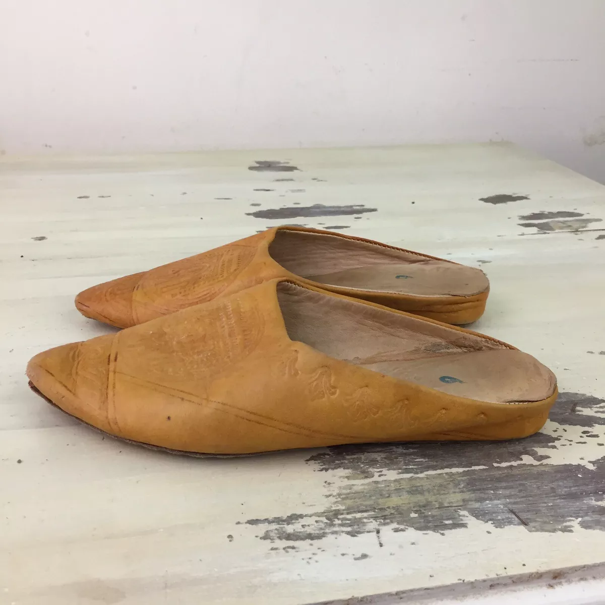 Tan leatherette slip on slipper sale