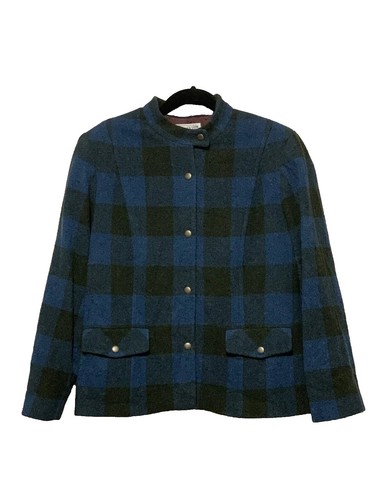 PENDLETON 70s Tailored Jacket Virgin Wool Check Size L Blue