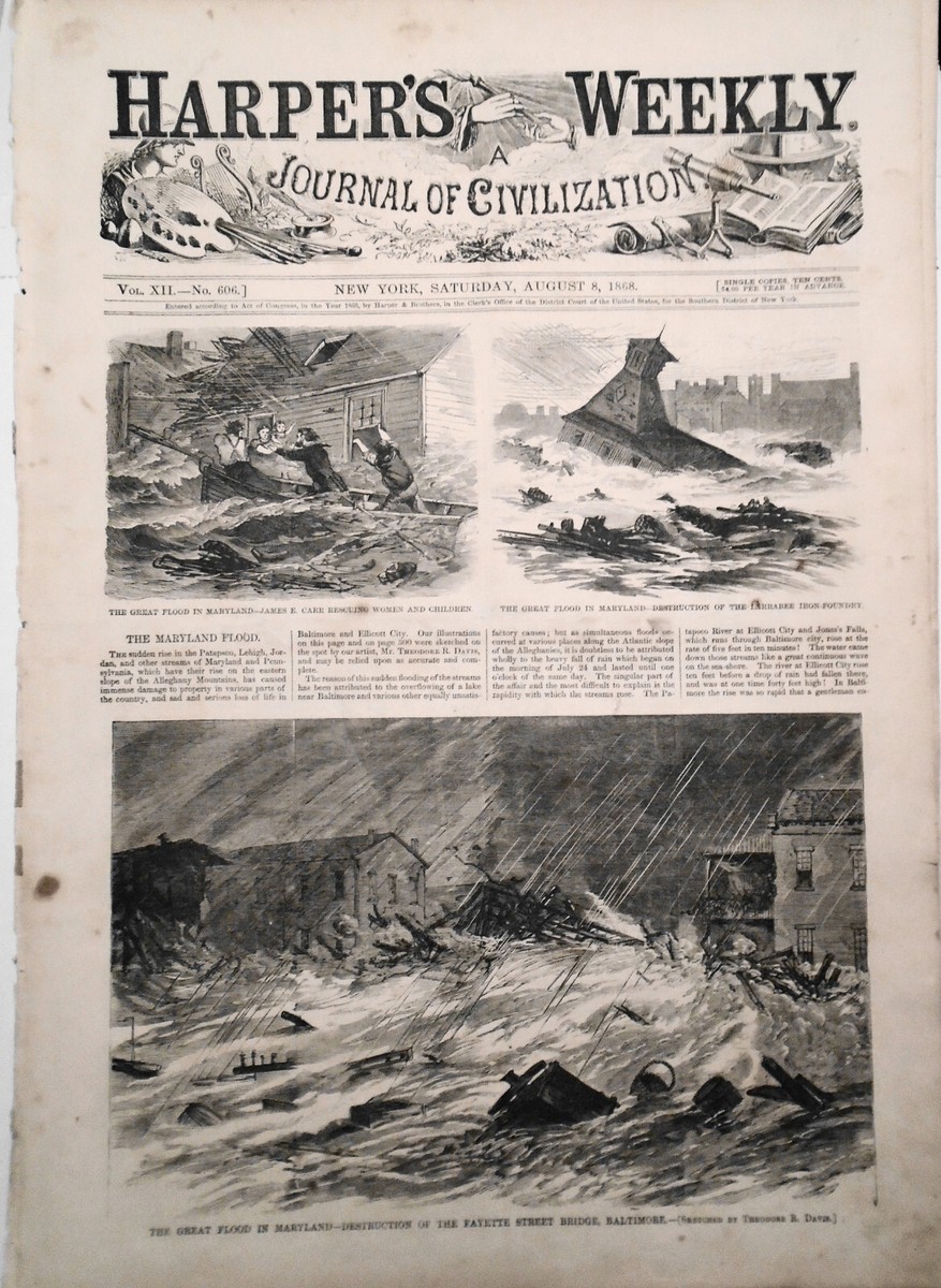 Harper's Settimanale Agosto 8,1868 Originale Maryland Flood