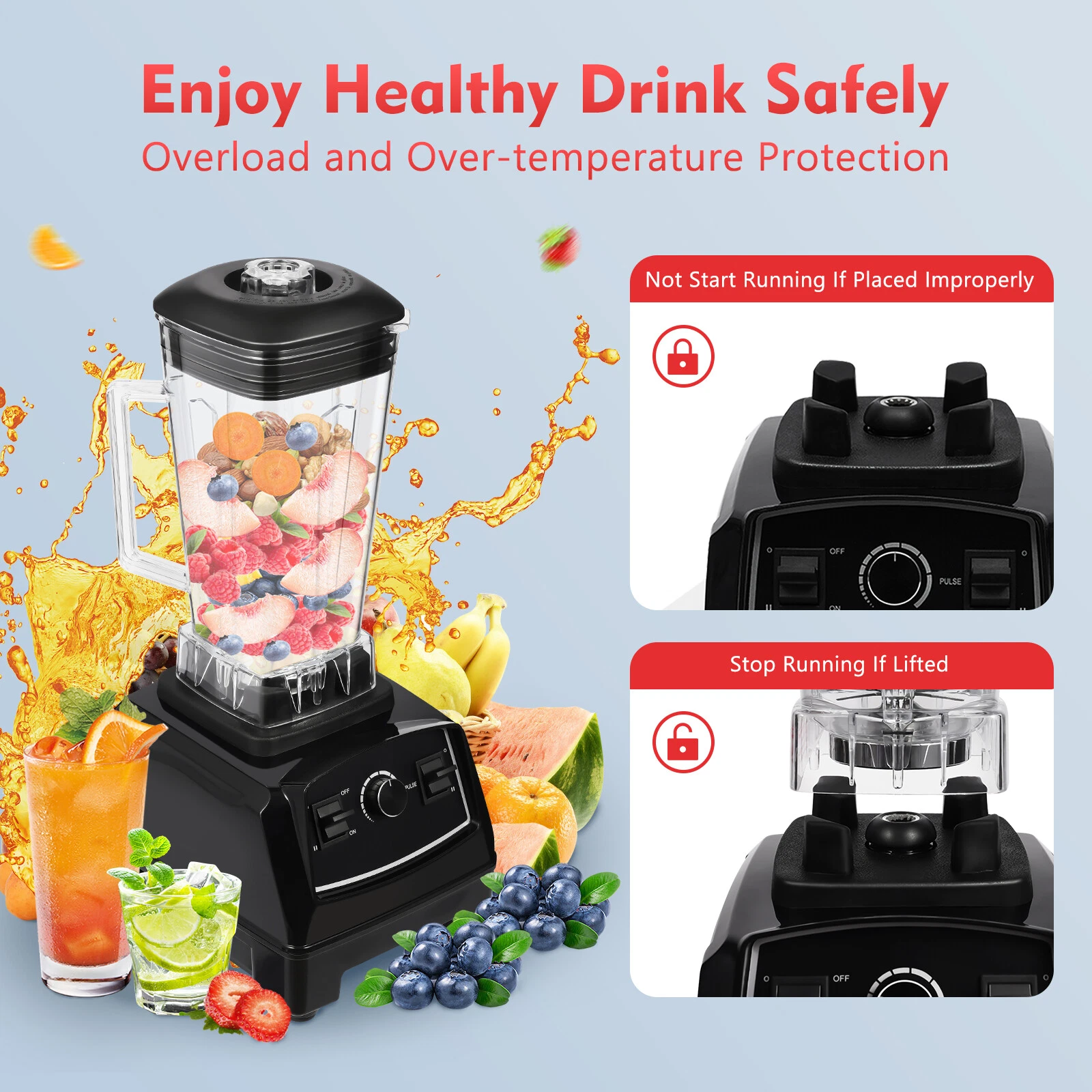Professional Blender Commercial Countertop Blender Smoothie Maker 3HP 2200W
Opens in a new window or