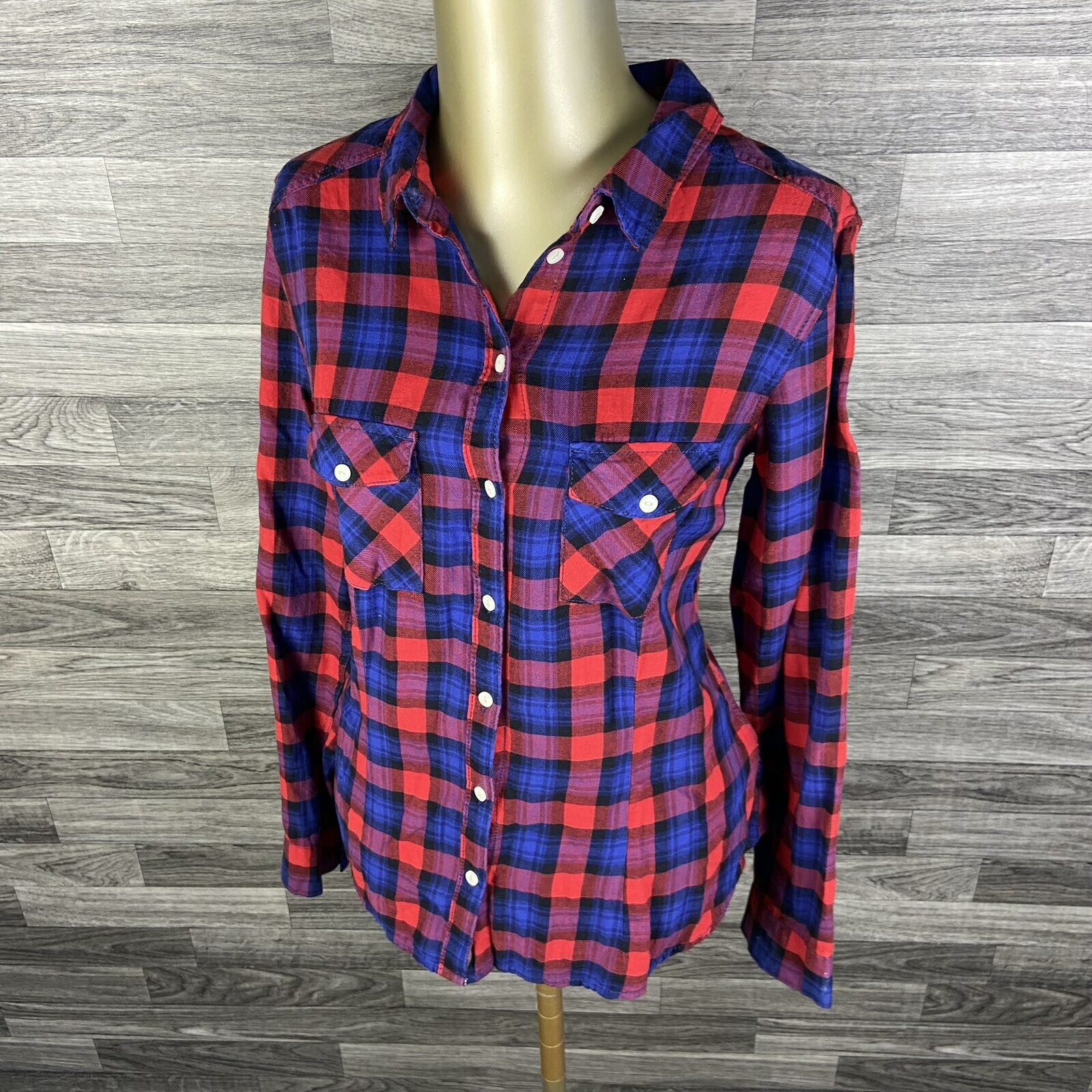 DIVIDED H&M Button Down Collared Red & Blue Plaid… - image 2