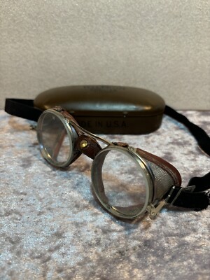 Wilson Goggles Style WCI B Bridge Leather Trimmed w/Case. Classic Style. USA.