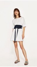NWT ZARA White Short Sundress Dress w/ Navy Blue Corset Waist - Small / $49.90