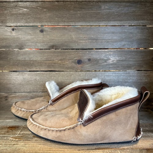 New NWOB Mens Quoddy Dorm Boot Tan Sheepskin Ankle Slippers Moccasins