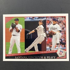 Tim Lincecum Jake Peavy Johan Santana 2009 Topps League Leader Card #206