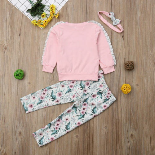 Juego de 3 conjuntos de ropa de invierno floral con volantes para niños pequeños bebés niñas - Imagen 4 de 6