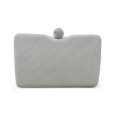 Olga Berg Cece Straw Woven Box Clutch White Removable Chain Strap