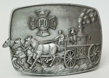 1977 R S Horse Drawn Fire Wagon Vintage Metal Belt Buckle
